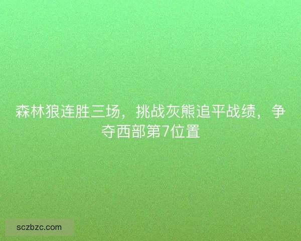 森林狼连胜三场,挑战灰熊追平战绩,争夺西部第7位置 森林狼连胜三场,挑战灰熊追平战绩,争夺西部第7位置